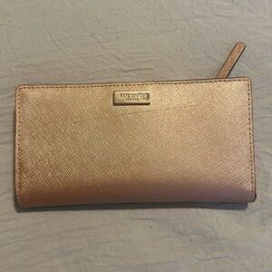 KATE SPADE shiny pink leather long wallet, W7”x3.5”